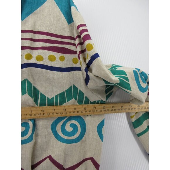 VINTAGE IB Diffusion Top 10 Linen Shirt Art Aztec Southwestern 90s * - Picture 5 of 13